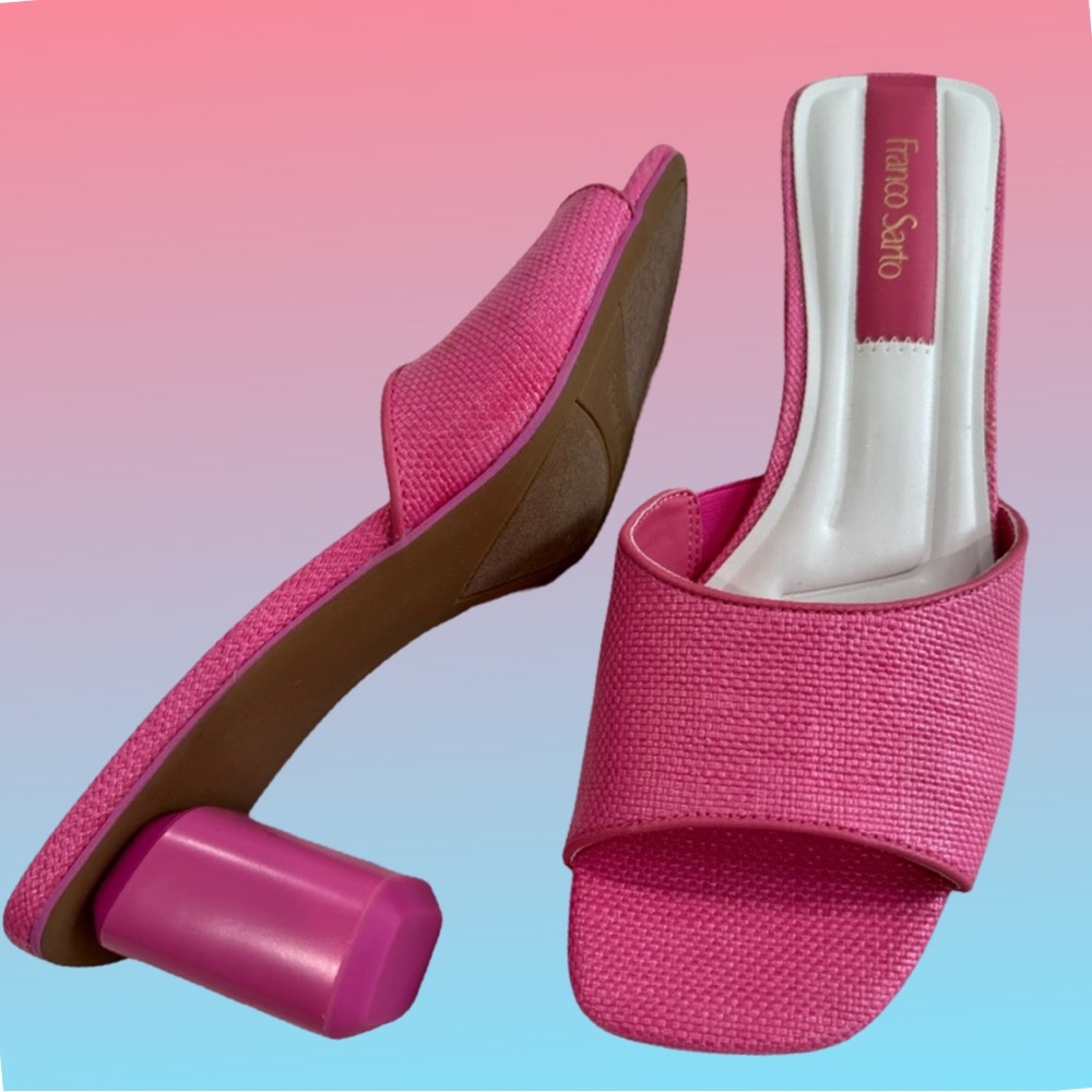 Franco Sarto Women’s Sandals Size 8 Pink‎ Open Toe Block Heels Slip-on Comfy